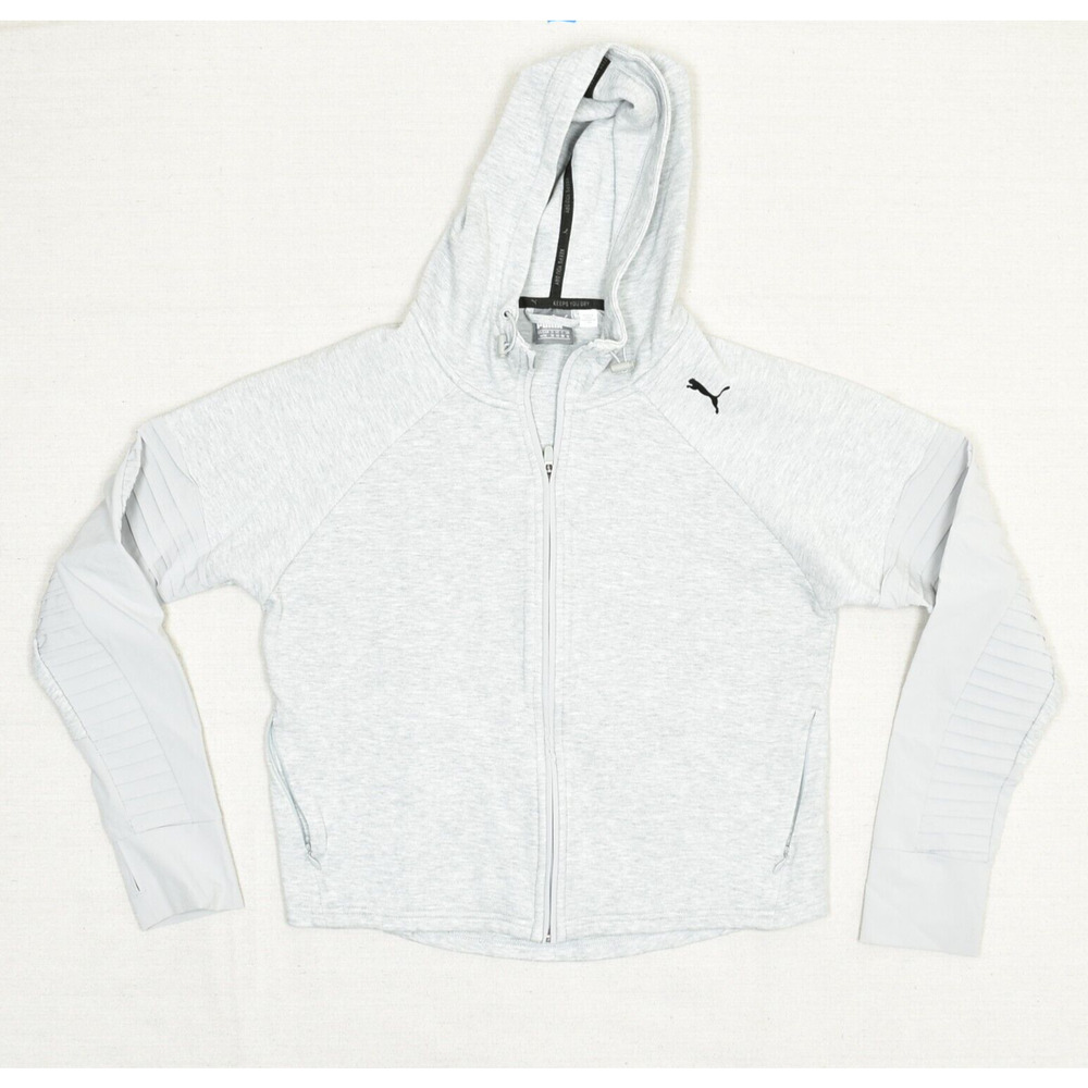 Puma Women's Full Zip Sweat Lounge Jacket Hooded Solid Cotton Gray Size M Active
